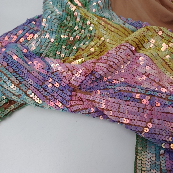 Show Me Your MuMu Rainbow Stripe Sequins Dress Size XXL Women Party Long Sleeve - Picture 6 of 16